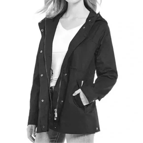 HUNTER Women's M Rubberized Cotton Smock Hooded Rain Jacket Black NWOT - Picture 3 of 13